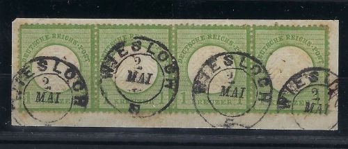 P) DR Mi 7 im 4er Streifen (selten) auf ∆, K2 Baden Nachverwendung