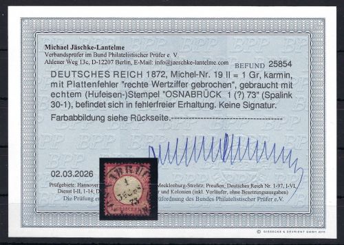 P) DR Mi 19 ° mit PF II ideal entwertet mit Hufeisenst. Osnabrück