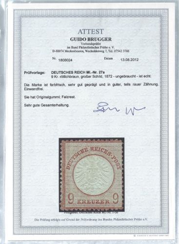 P) DR Mi 27 a * mit Gummi, teils rauer Zähnung, FFA Brugger BPP