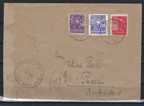 Meckl. Vorpommern Mi 36 Zf MiF Zensurbrief, gep. Kramp BPP, ME 1.200€