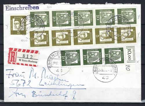 P) Bund Brief, Mi 350x DZ, RM 5er-Str. 347y RA Nr. 1000 + 350y Nr. 755