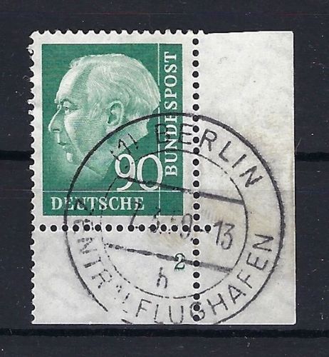 P) Bund Heuss Mi 265 xw Ecke UR mit FN 2, ideal gestempelt, ungefaltet