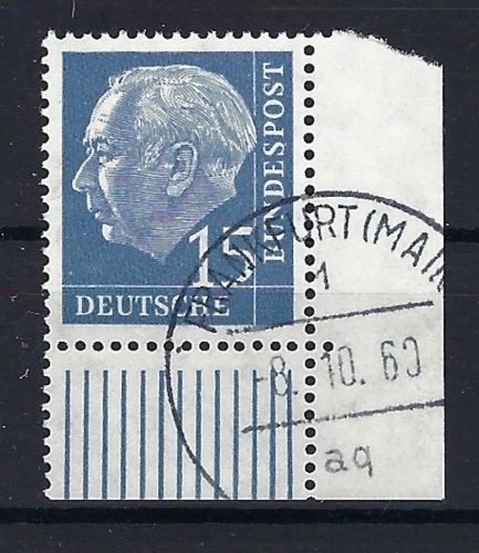 P) Bund Heuss Mi 184y ° Ecke UR mit WZ x, gep. Schlegel BPP