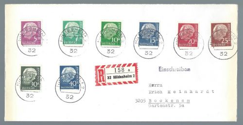 C) Bund Heuss Lumosatz 8 Werte auf Brief, gep. Schlegel BPP, ME 450€