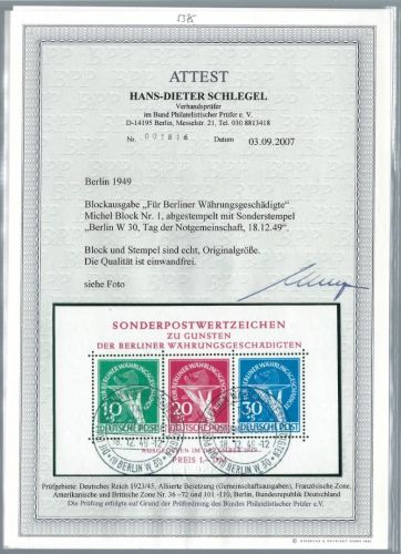 C) Berlin Block 1 mit SoSt, einwandfrei mit FFA Schlegel BPP, ME 2200€