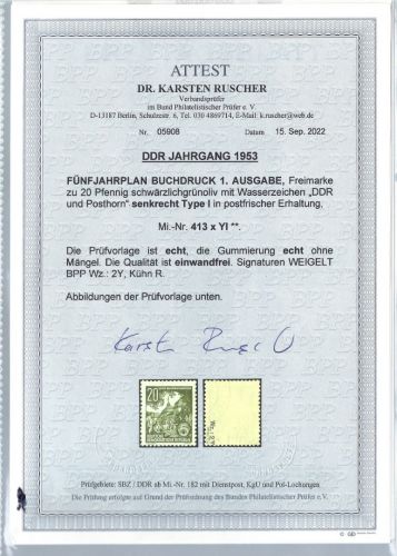 C) DDR Mi 413 x YI ** einwandfrei, mit FFA Dr. Ruscher BPP, ME 400€