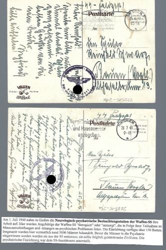 2 Feldpostkarten aus der Psychiatrische Beobachtungsstation Waffen-SS