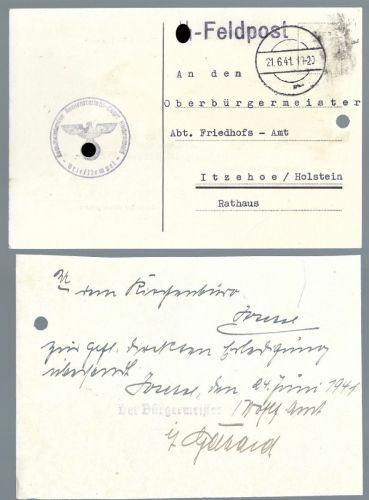 Postkarte aus dem KZ-Lager Buchenwald nach Itzehoe 21.6.41
