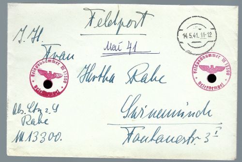 Feldpost 2. WK FP-Nr. M13300, Leutnant Rabe, 2. Torpedoboot Flottille