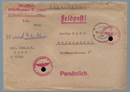 Feldpost 2. WK FP-Nr. M13300, Leutnant Rabe, 2. Torpedoboot Flottille