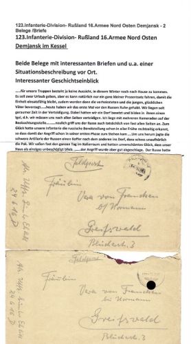 Feldpost 2. WK FP-Nr. 24616D, 2 Briefe 123. Division, Demjamsk Kessel