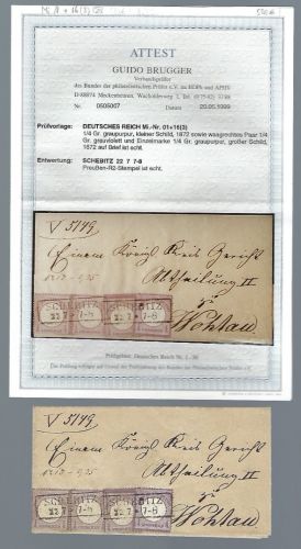 DR Mi 1 (3) einmal Paar + 16 MiF Ra2 Preussen Schebitz mit FA BPP