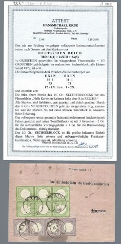 DR Mi 1 (4) + 23a 6er-Block einmal mit PF XIII, FA Krug BPP, ME 6.200