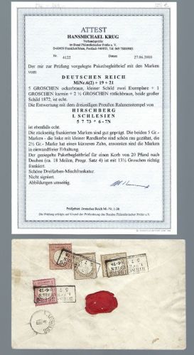 DR Mi 6 (2), 19, 21 mit Ra3 Hirschberg-Schlesien, FA Krug BPP