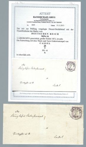 DR Mi 16 EF Dienst-Ortsbrief mit K1 T&T Nachverwendung, FA Krug BPP