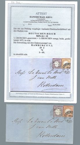 DR Mi 16, 18 Auslandsbrief MiF Hamburg n. Rotterdam, FA Krug BPP