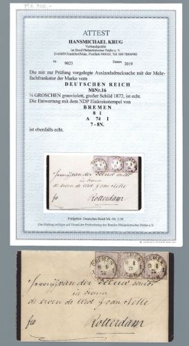 DR Mi 16 (3er-Str.) Trauerbrief MeF mit NDP K1 Bremen, FA Krug BPP