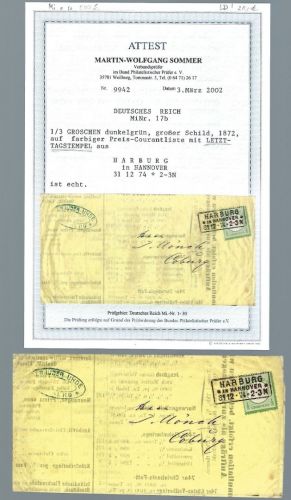 DR Mi 17b EF Preisliste, innerhalb Harburgs, Letzttagstempel