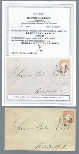 DR Mi 18 EF Ortsbrief mit K1 Berlin Stettiner-BHF., FA Krug BPP