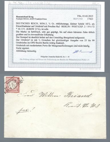 DR Mi 3 EF mit Ra3 Berlin, Mengenauslieferung, Befund Krub BPP