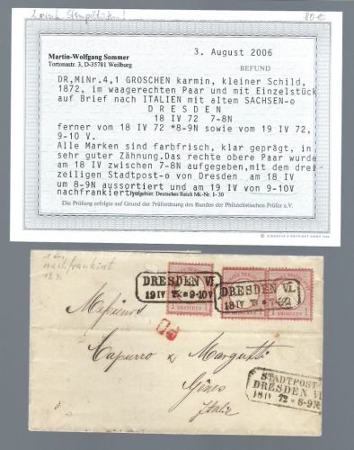 DR Mi 4 (3) einmal Paar, meF mit Ra2/Ra3 Dresden, Befund Sommer BPP