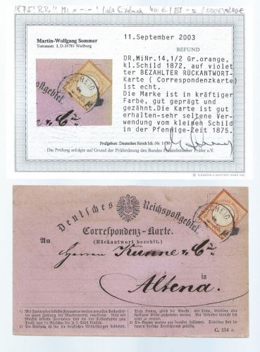 DR Mi 14 EF bezahlter Rückantwortkarte, Befund SommerBPP