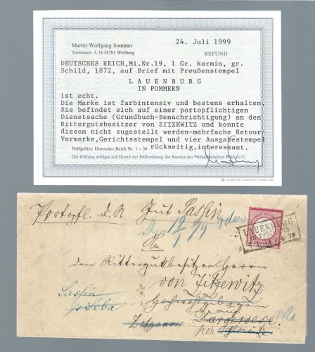 DR Mi 19 EF Retour mit Ra3 Lauenburg Pommern, Befund Sommer BPP