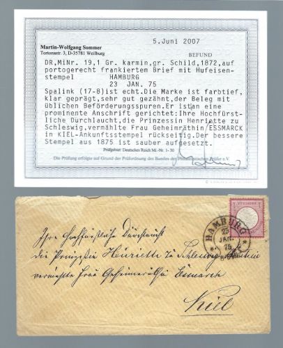 DR Mi 19 EF mit sauberem Hufeisenst. Hamburg, Befund Sommer BPP