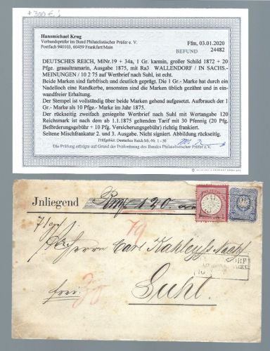 DR Wertbrief seltene Frankatur MiF Brustschild/Krone Adler, Befund BPP