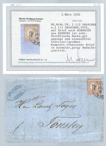 DR Mi 29 EF Auslandsbrief nach Norwegen, Befund Sommer BPP