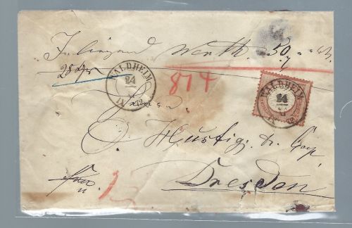 DR Mi 21a Wertbrief Waldheim n. Dresden, gepr. Krug BPP