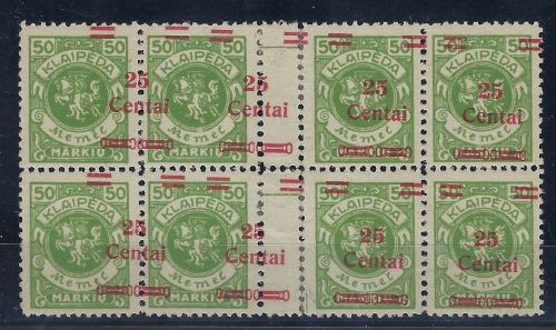 Memel, Mi 218 ZW* 4er.-Bl., Aufdruck stark verschoben, FA Huymans BPP