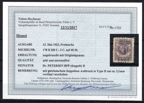 Memel, 178 II DD I *, mit Befund Huymans BPP