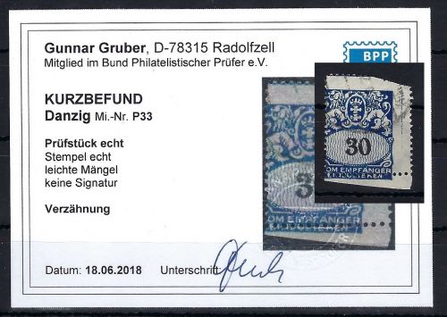 Danzig Portomarken, Mi 33 °, KB Gruber BPP