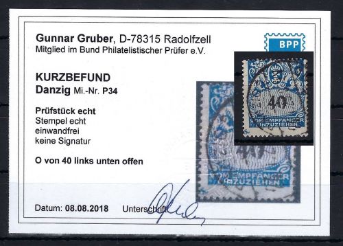 Danzig Portomarken, Mi 34 °, KB Gruber BPP, ME 100€