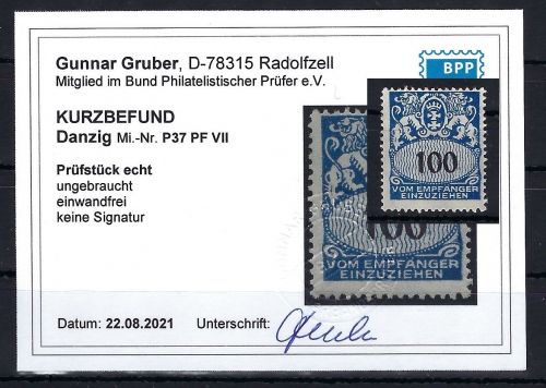Danzig Portomarken, Mi 37 PF VII *, KB Gruber BPP