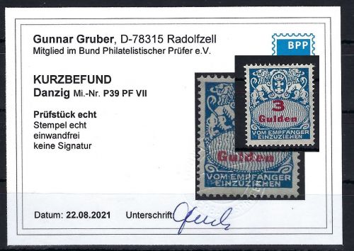 Danzig Portomarken, Mi 39 PF VII *, KB Gruber BPP, ME _._