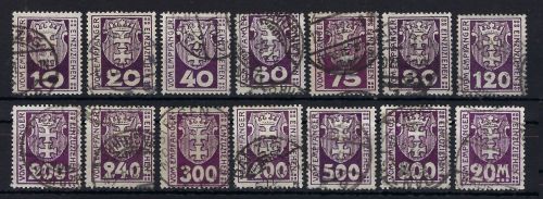 Danzig Portomarken, Mi 1-14 °, gepr. Infla Berlin / BPP, ME 450€