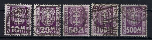 Danzig Portomarken, Mi 21-25 ° gepr. Infla Berlin, ME 240€