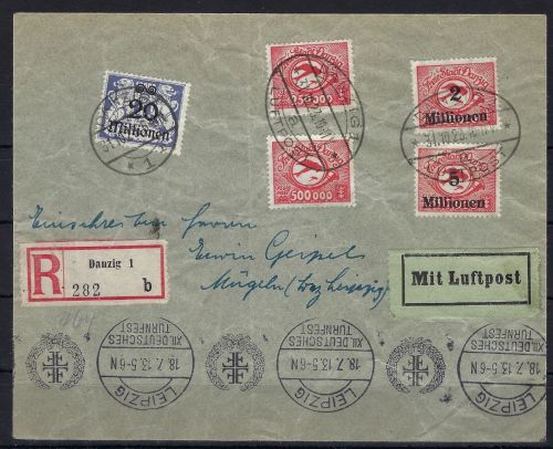 Danzig MiF Mi 177-180 auf adressierten Umschlag, gest. ME 1.800€