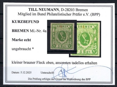 Bremen Mi 4a * mit Gummi und Falz, KB Neumann. BPP, ME 200€