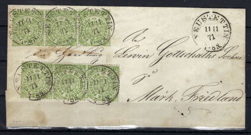 NDP Mi 14 (6) zwei Dreierstreifen MeF Neustettin n. Märkisch Friedland