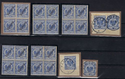 Kamerun Mi 4, Partie mit 4x Viererblock und 3 Briefstücke, ME 241€