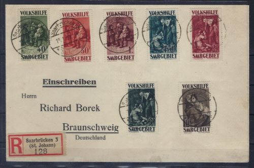 Saargebiet Mi 135-41, Borek Brief, echt befördert, Attest Hoffmann BPP