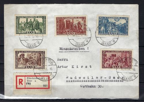 Saar Mi 299-303 Satzbrief/Einschreiben echt befördert, Befund Ney VPP