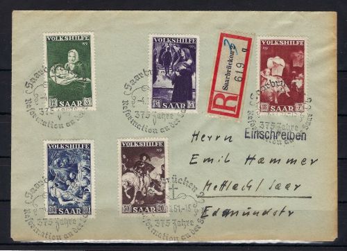 Saar Mi 309-313 FDC Satzbrief /Einschreiben, befördert, Befund Ney VPP