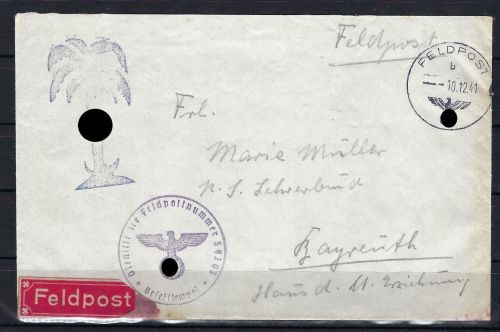 Feldpost Afrika-Korps mit Palmenstempel, FP Nummer 39203 Front Heimat