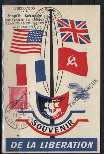 Die 4 Siegermächte, Franzö. Souvenirkarte zur Befreiung Deutschlands