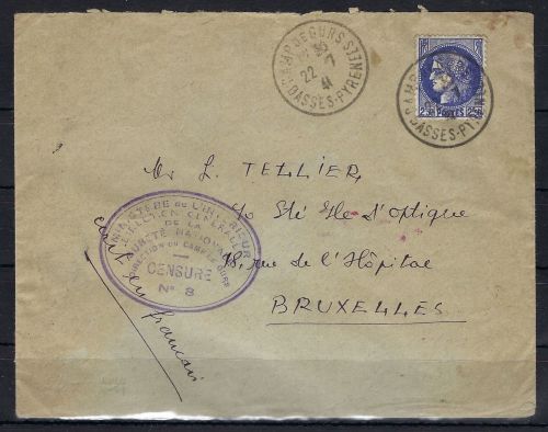 Kriegsgefangenenbrief KZ-Heftlinge Basses-Pyrenee 1941 nach Brüssel