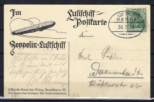 Zeppelinpost Sieger Nr. 6 II , Ovalstempel "Luftpost Hansa 1913"